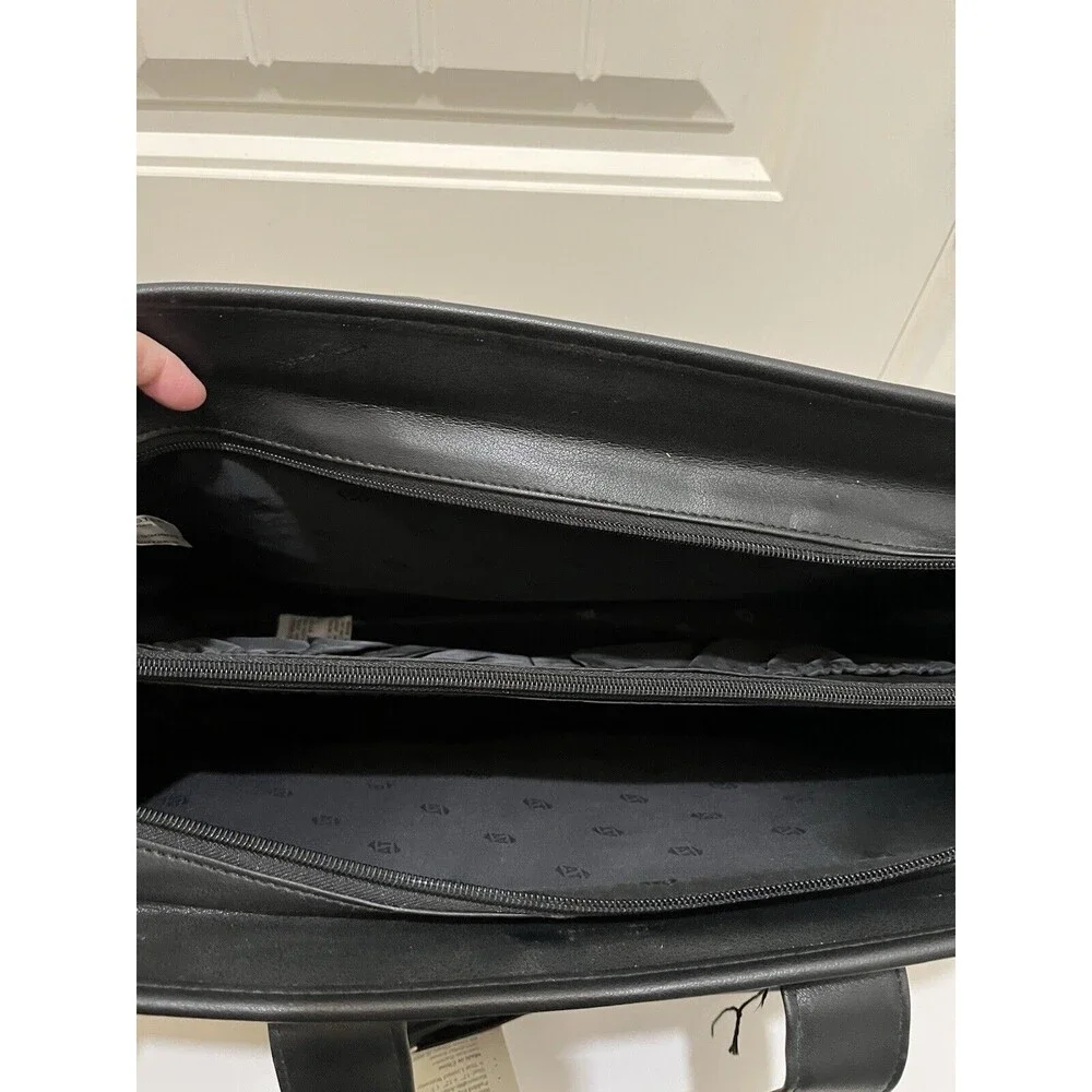 American Tourister Black Faux Leather Carry On Luggage Bag Suitcase Travel NEW